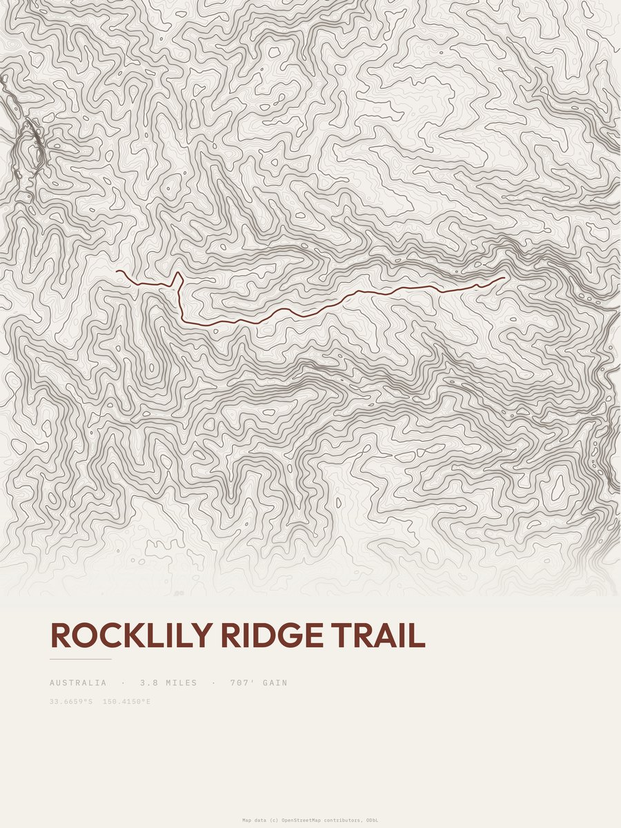 Rocklily Ridge Trail topographic trail print