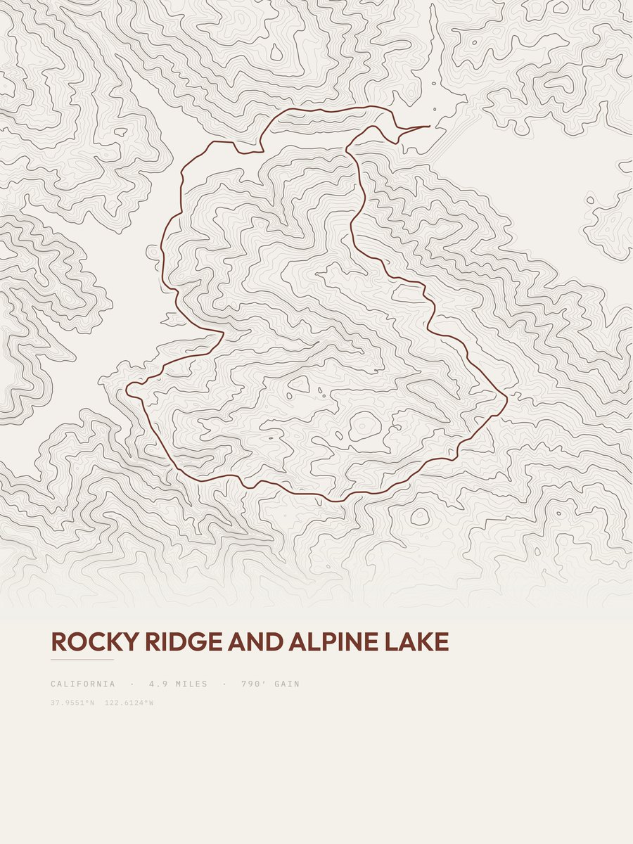 Rocky Ridge and Alpine Lake topographic trail print