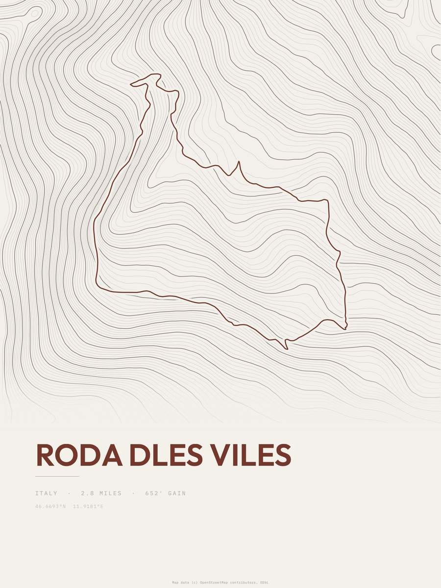 Roda dles Viles topographic trail print