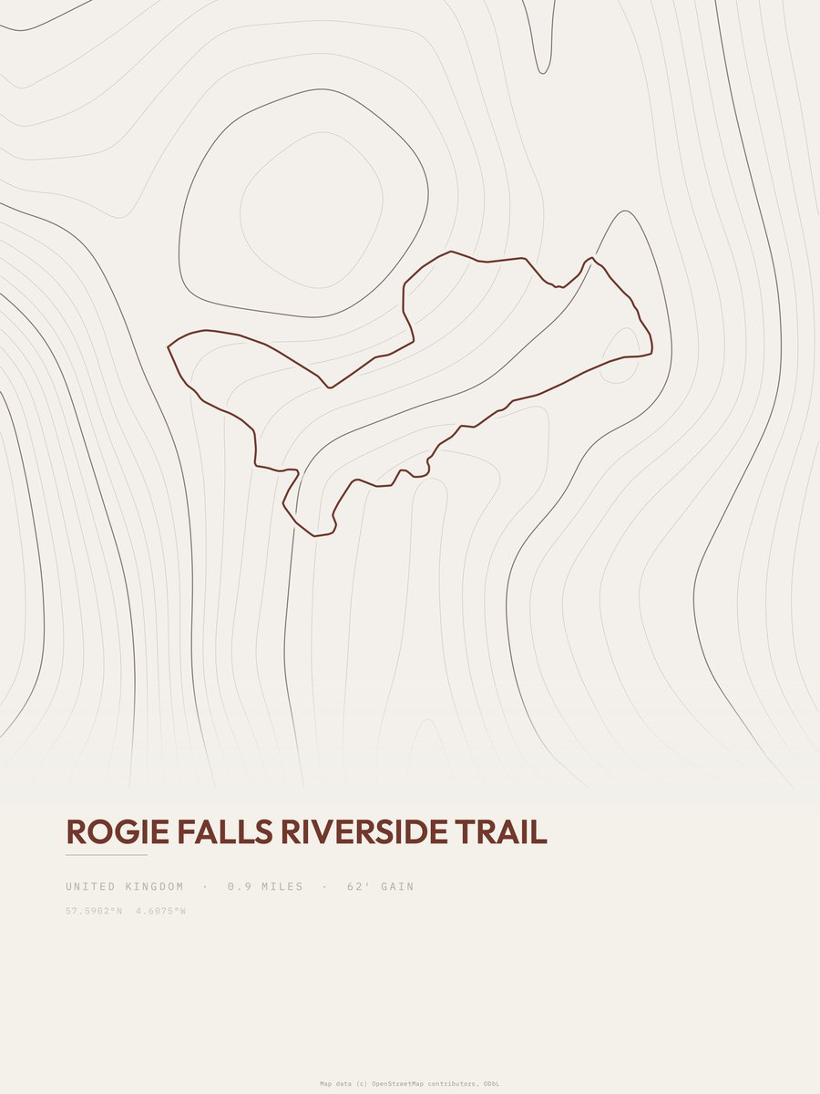 Rogie Falls Riverside Trail topographic trail print