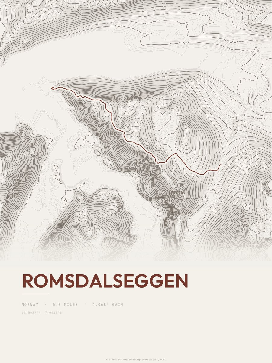 Romsdalseggen topographic trail print
