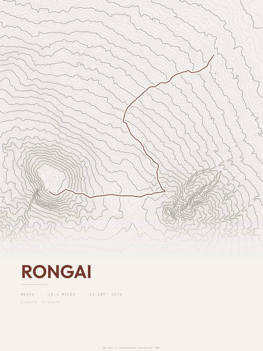 Rongai topographic trail print