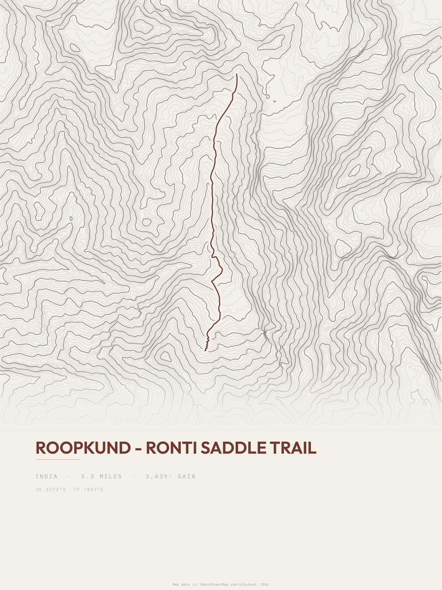 Roopkund - Ronti Saddle Trail Topographic print
