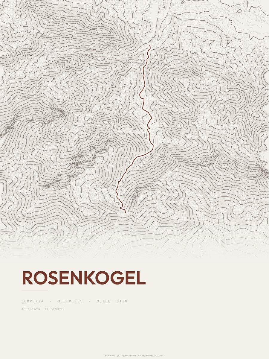 Rosenkogel topographic trail print