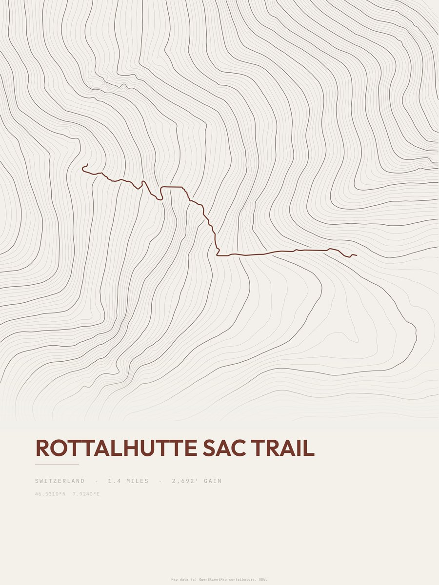 Rottalhutte SAC trail Topographic print