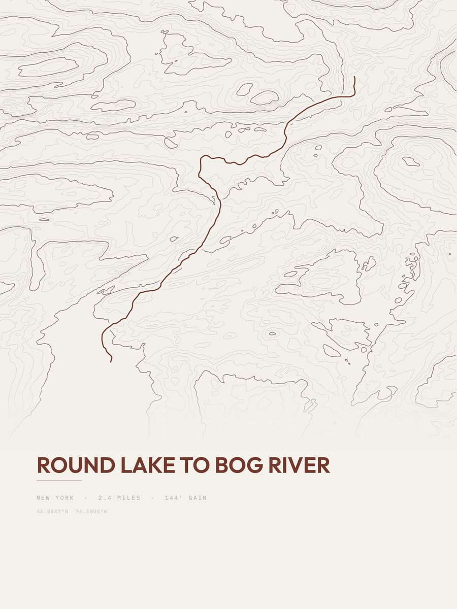 Round Lake to Bog River topographic trail print
