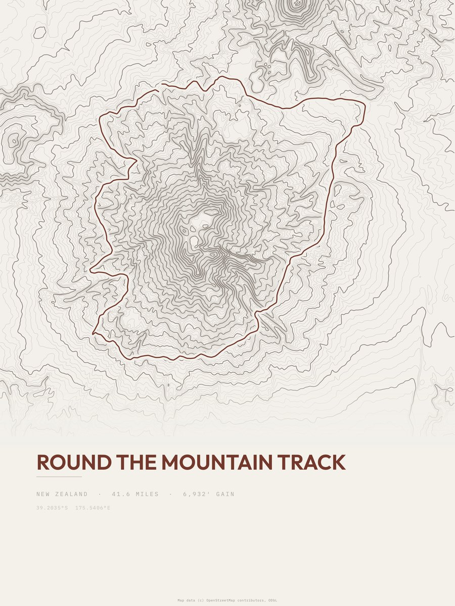 Round The Mountain Track Topographic print