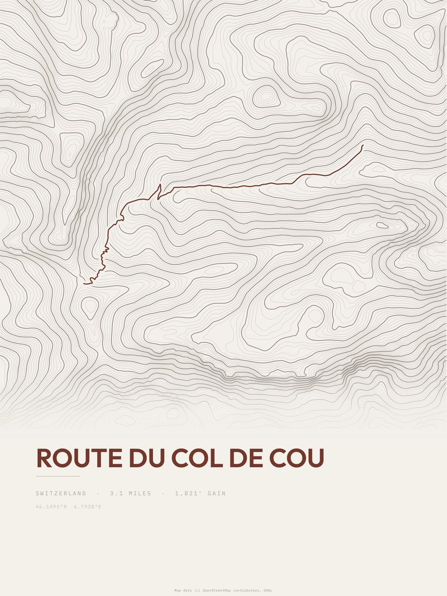 Route du Col de Cou Topographic print