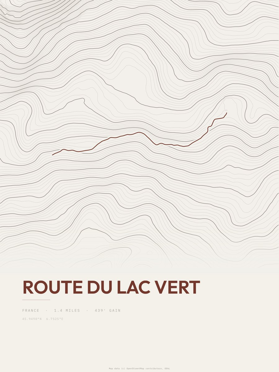 Route du Lac Vert topographic trail print