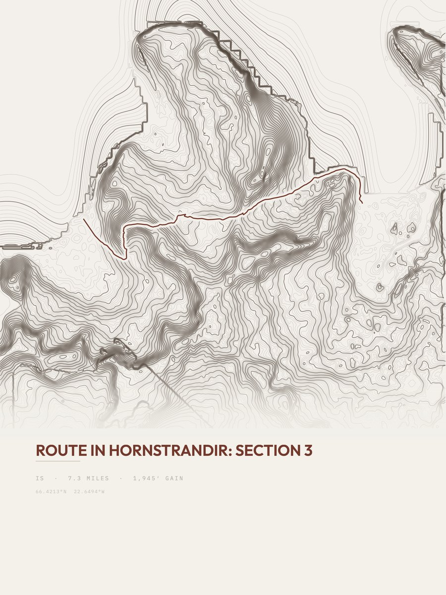Route in Hornstrandir topographic trail print