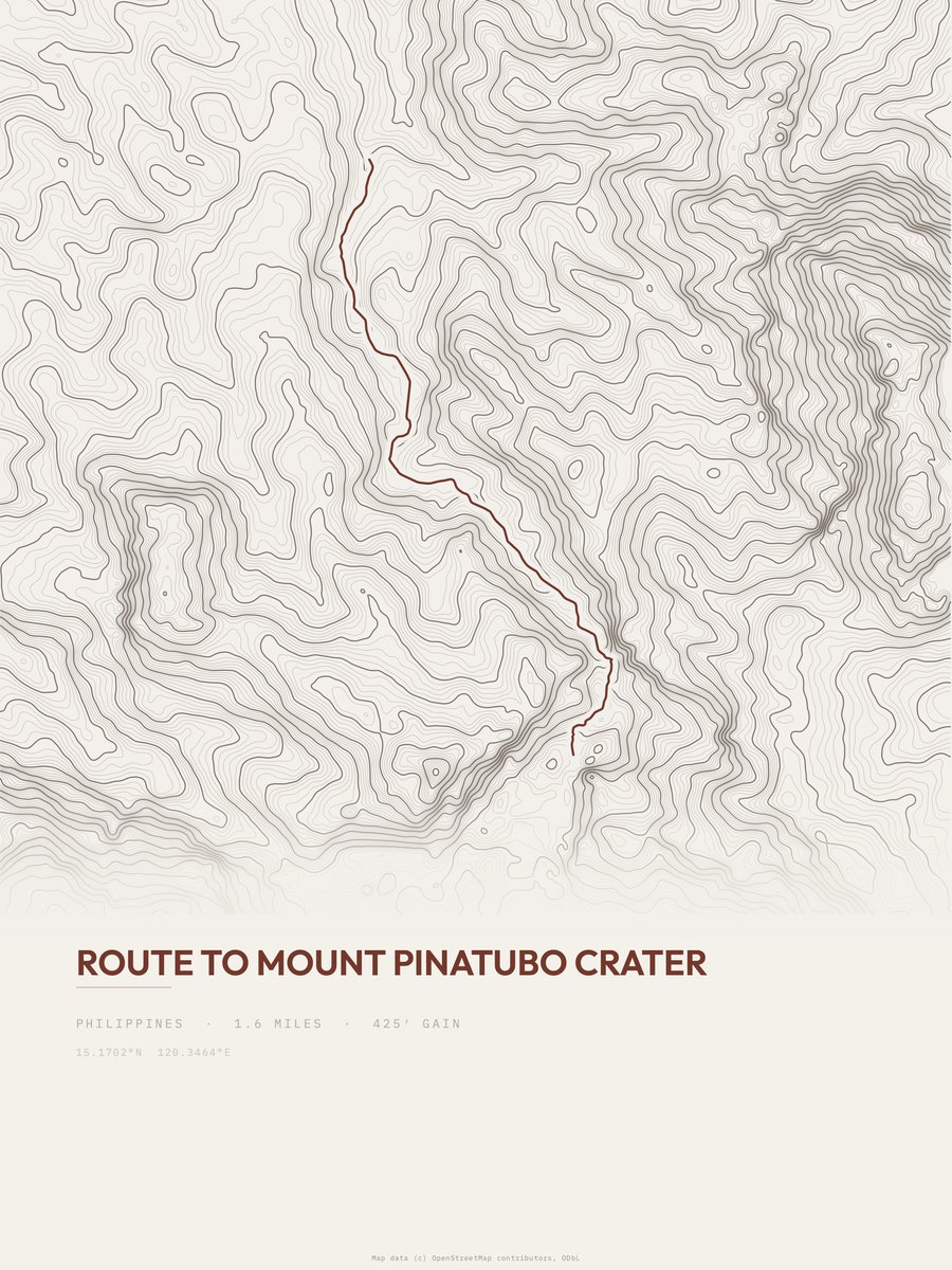 Route to Mount Pinatubo Crater topographic trail print
