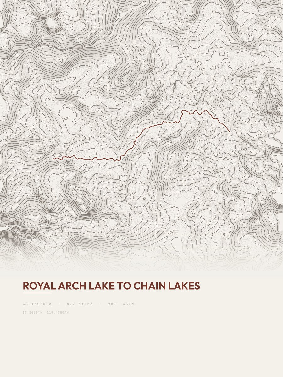 Royal Arch Lake to Chain Lakes Topographic print