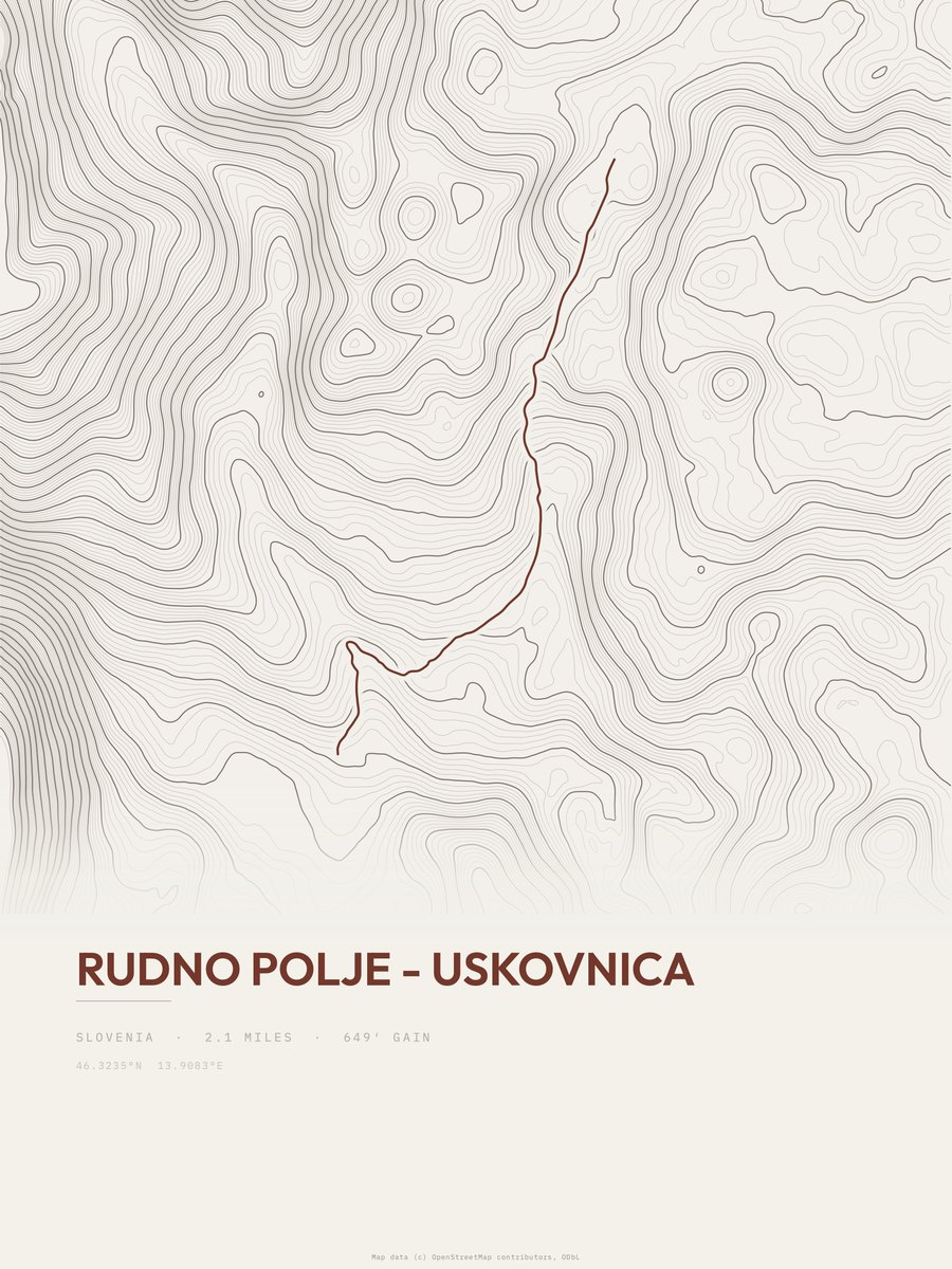 Rudno polje - Uskovnica topographic trail print