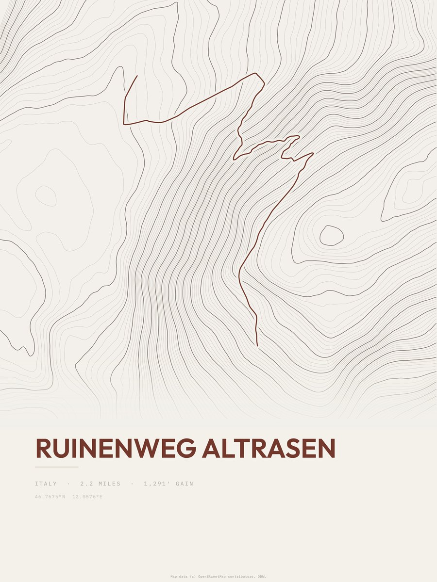 Ruinenweg Altrasen topographic trail print