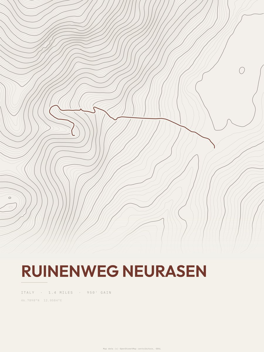 Ruinenweg Neurasen topographic trail print