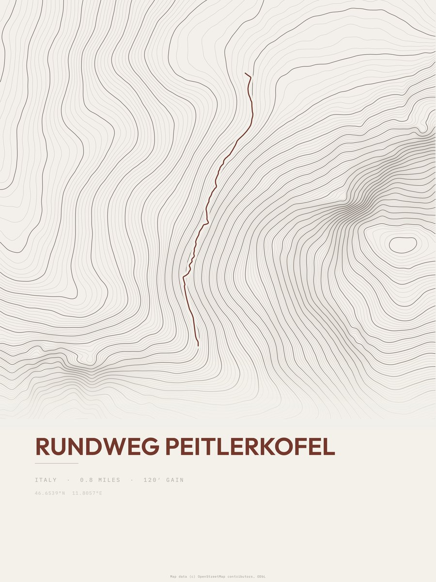Rundweg Peitlerkofel topographic trail print