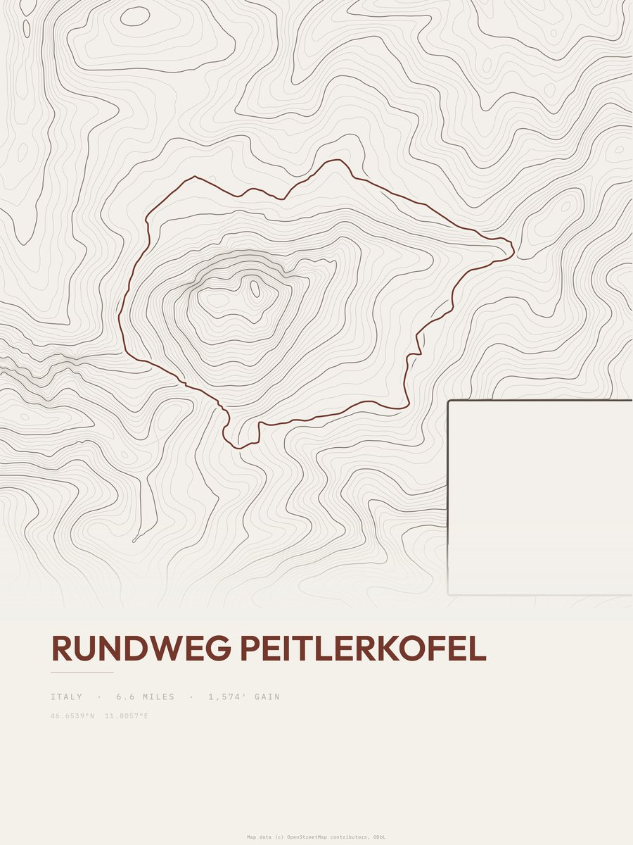 Rundweg Peitlerkofel topographic trail print