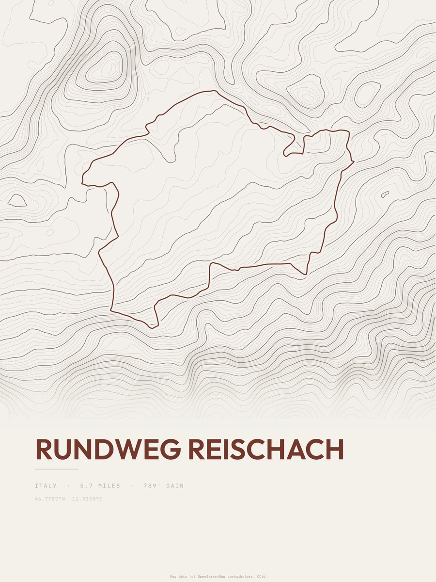 Rundweg Reischach topographic trail print