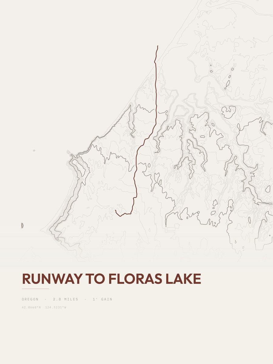 Runway to Floras Lake topographic trail print