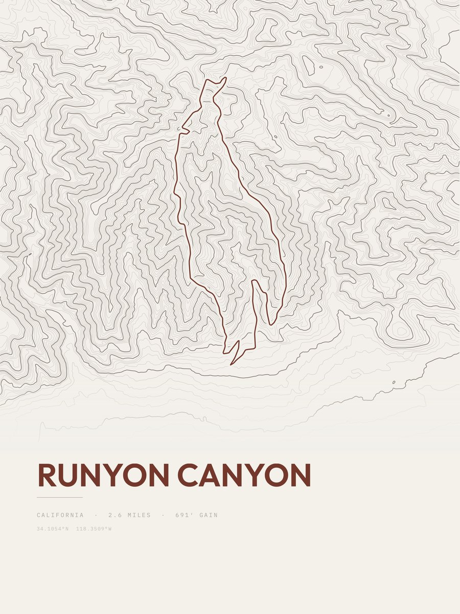 Runyon Canyon topographic trail print