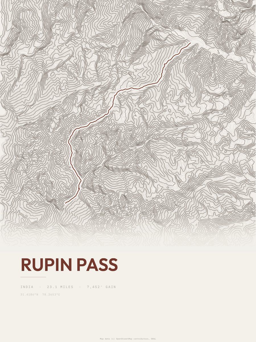 Rupin Pass topographic trail print