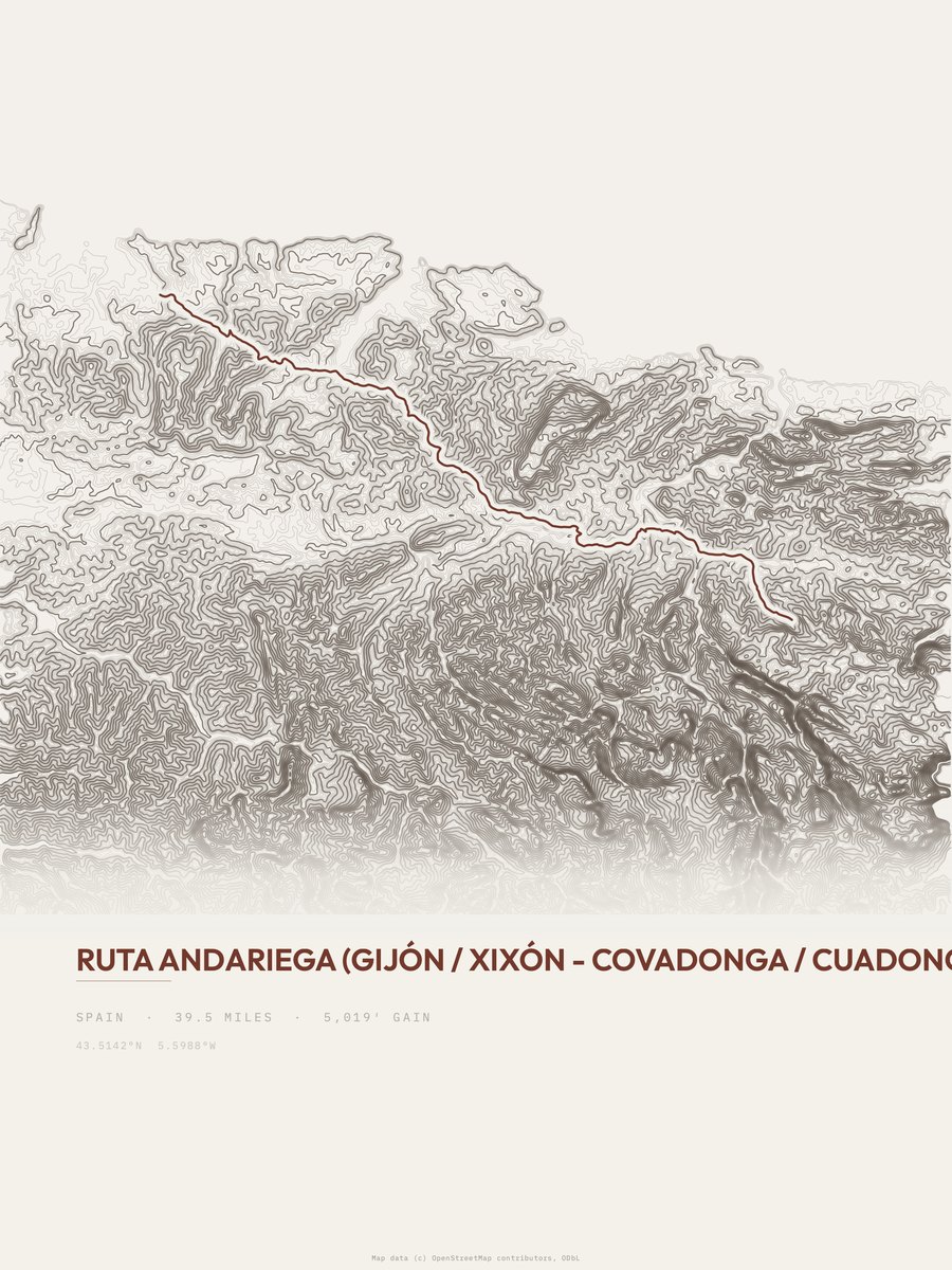 Ruta Andariega topographic trail print