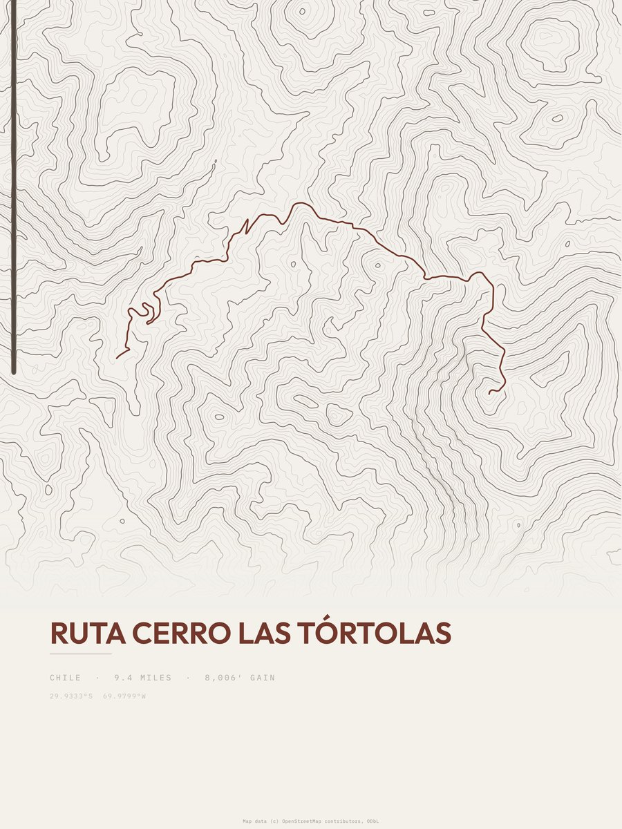 Ruta Cerro las Tórtolas topographic trail print