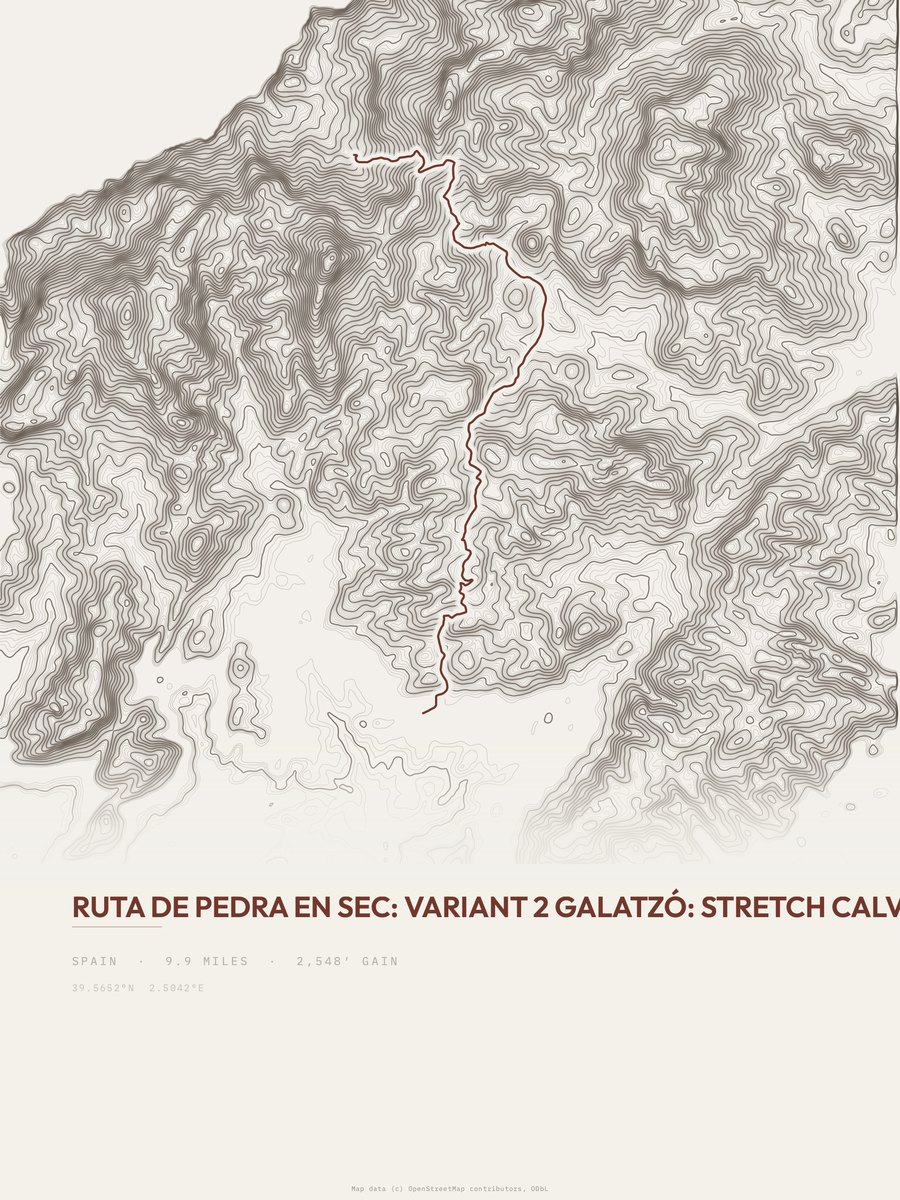 Ruta de Pedra en Sec topographic trail print