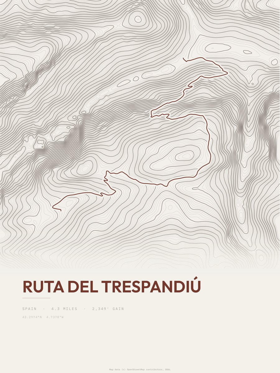 Ruta del Trespandiú topographic trail print