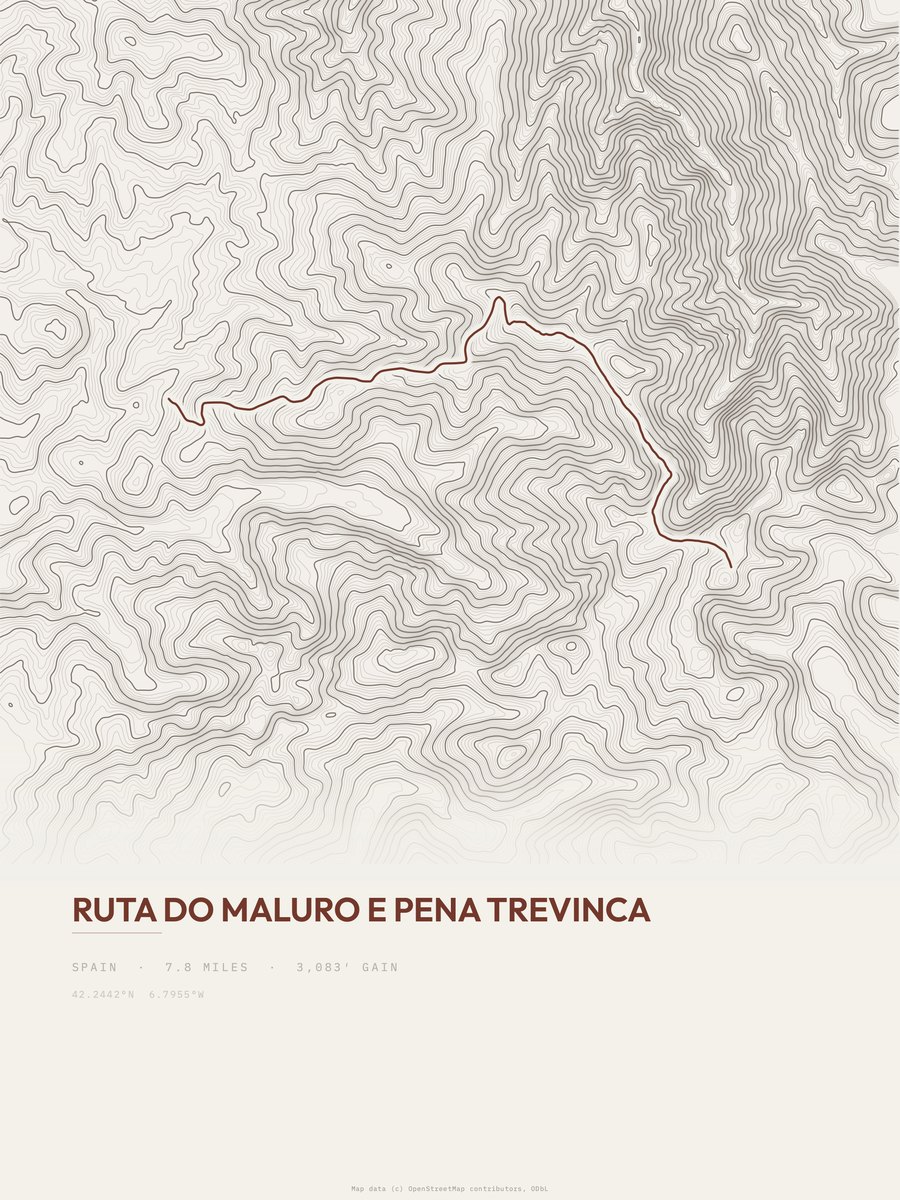Ruta do Maluro e Pena Trevinca Topographic print