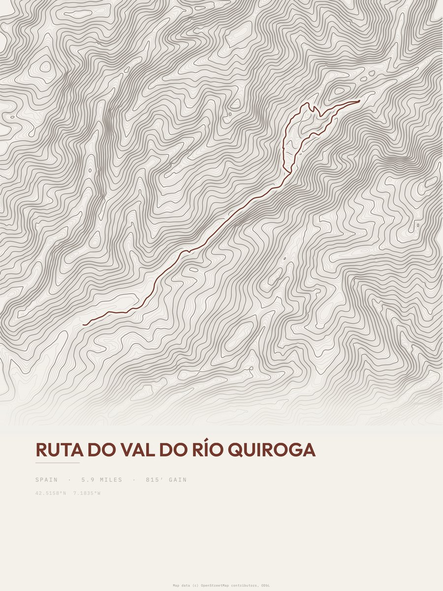 Ruta do Val do Río Quiroga Topographic print