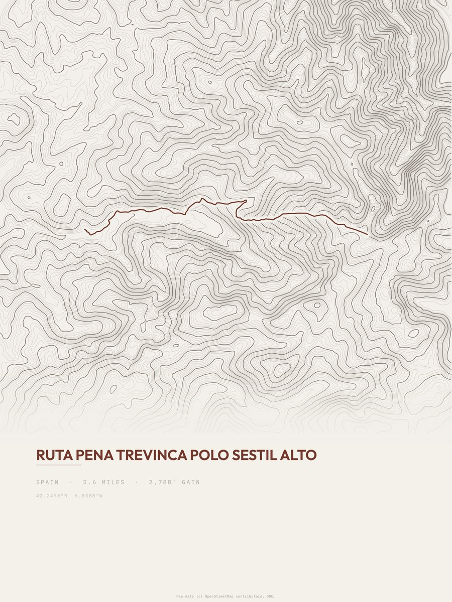Ruta Pena Trevinca Topographic print