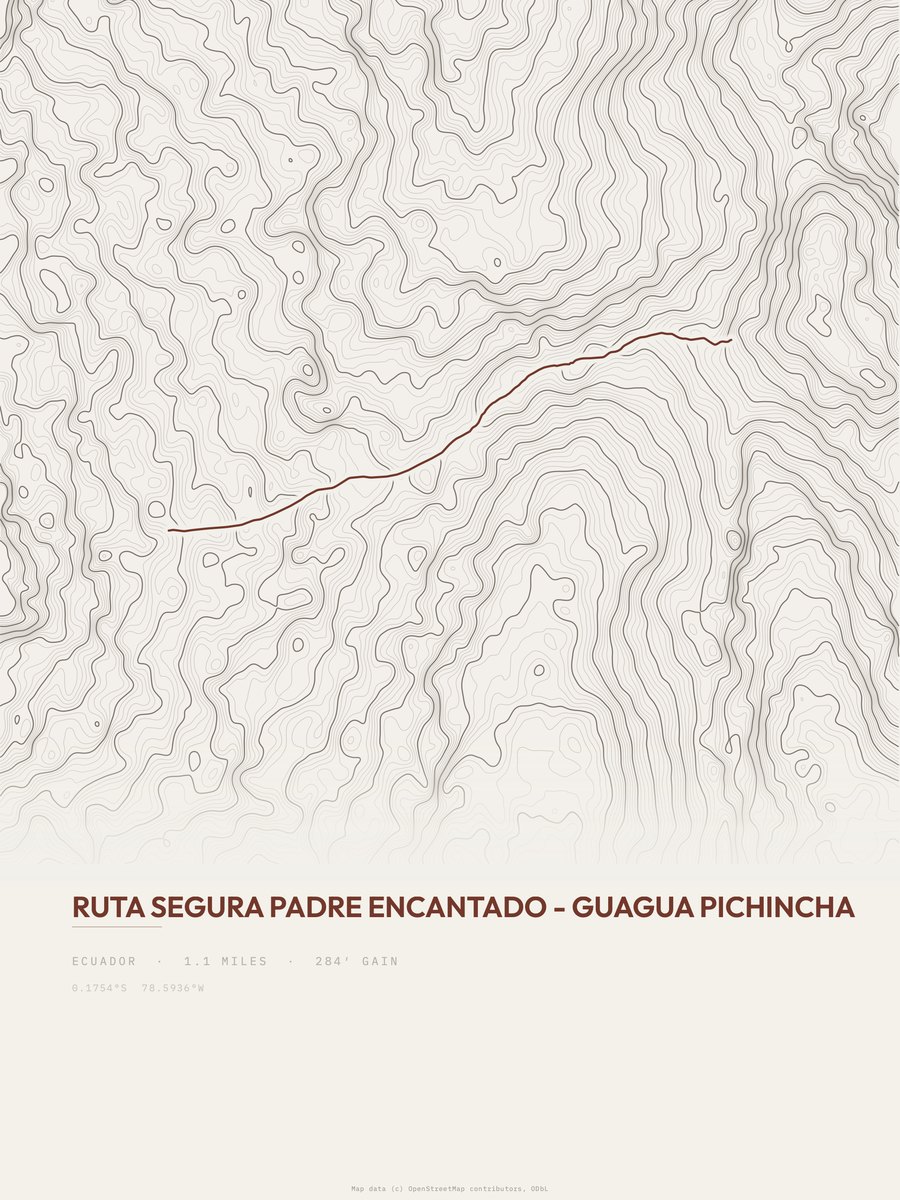 Ruta Segura Padre Encantado topographic trail print
