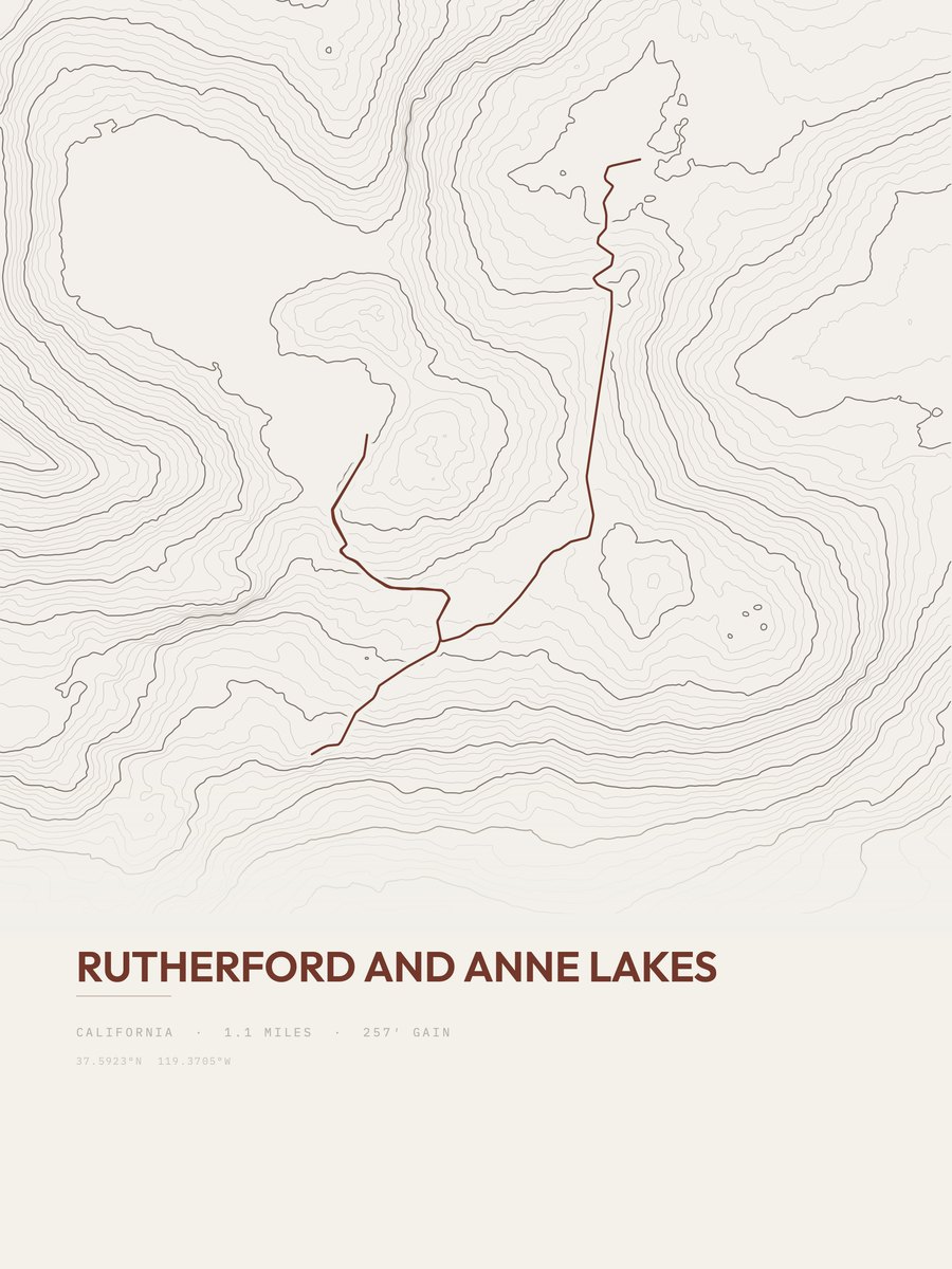 Rutherford and Anne Lakes topographic trail print