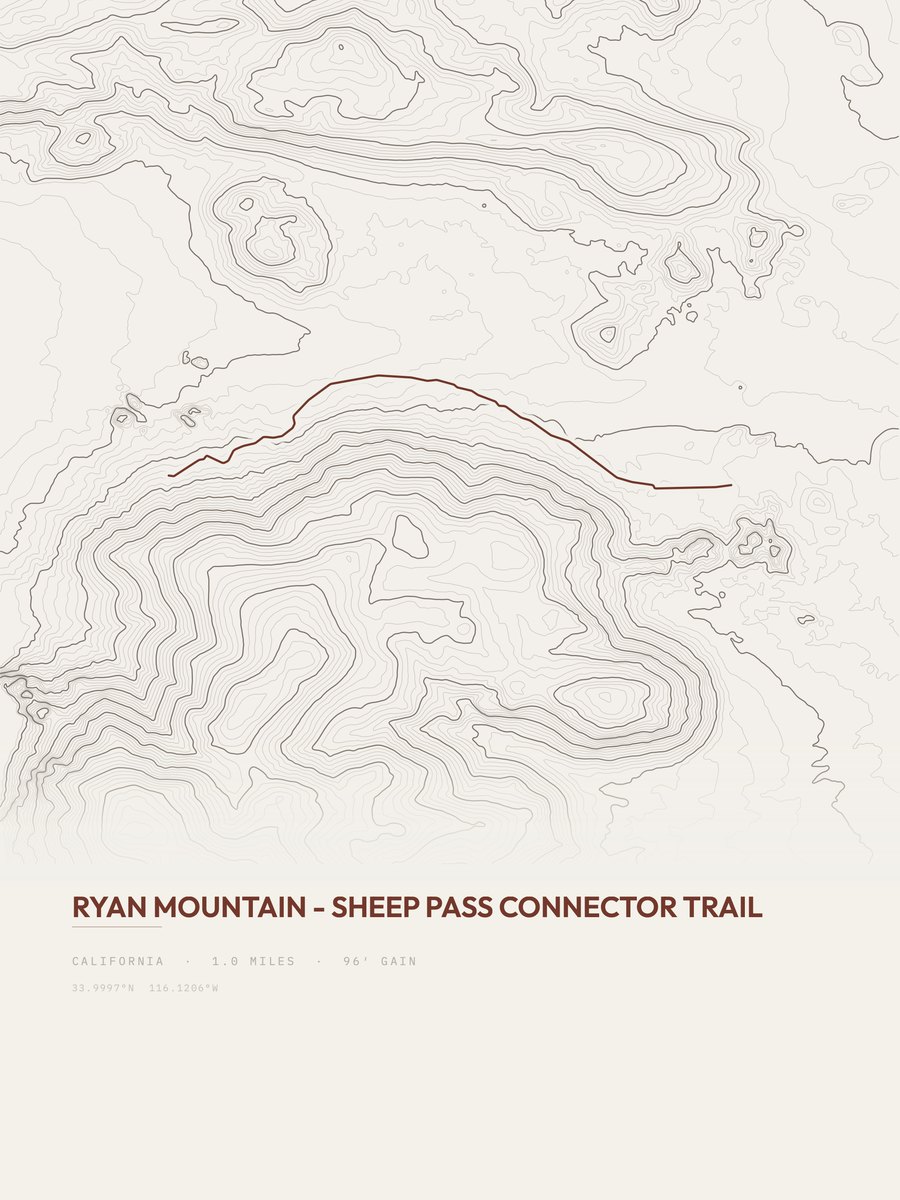 Ryan Mountain to Sheep Pass topographic trail print