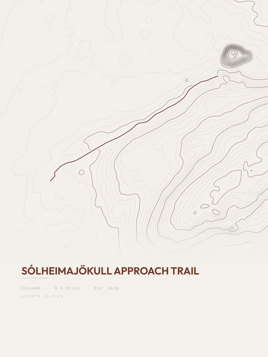 Sólheimajökull Approach Trail topographic trail print