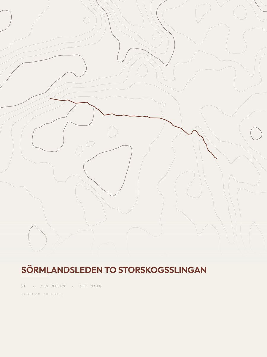 Storskogsslingan topographic trail print