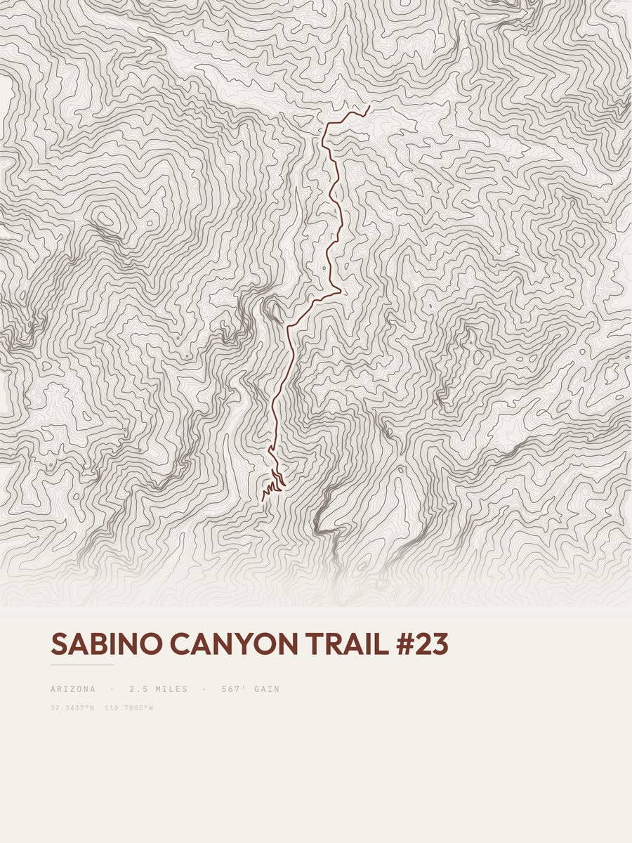 Sabino Canyon Trail topographic trail print