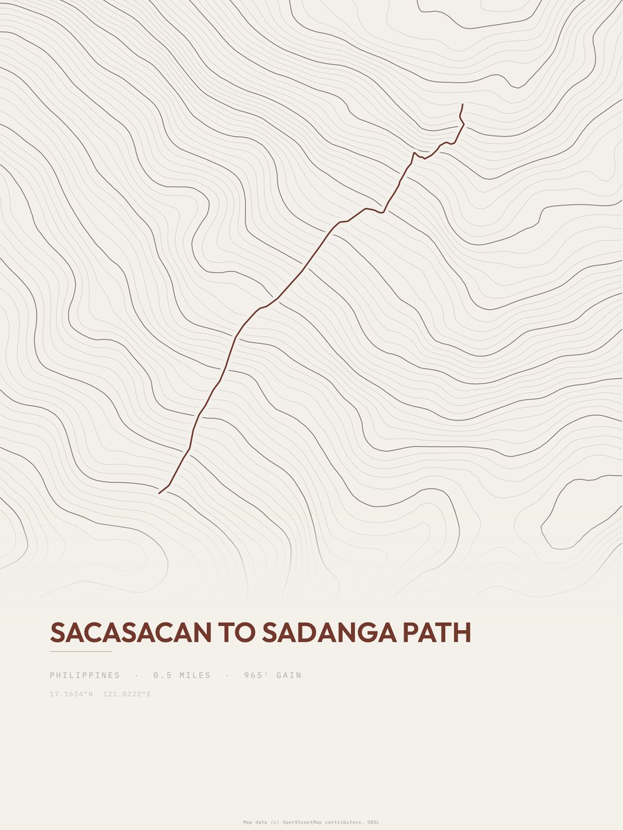 Sacasacan to Sadanga path topographic trail print