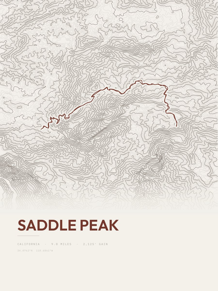 Saddle Peak topographic trail print