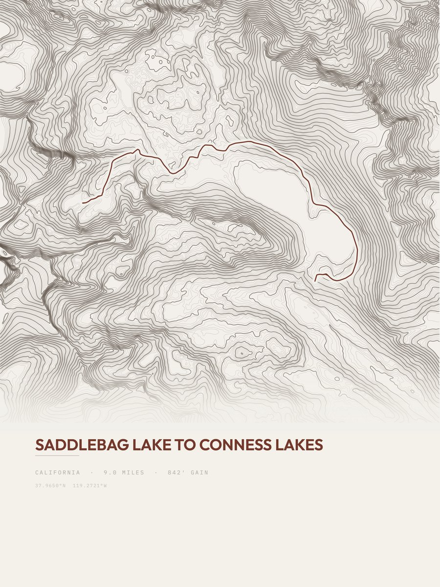 Saddlebag Lake to Conness Lakes Topographic print