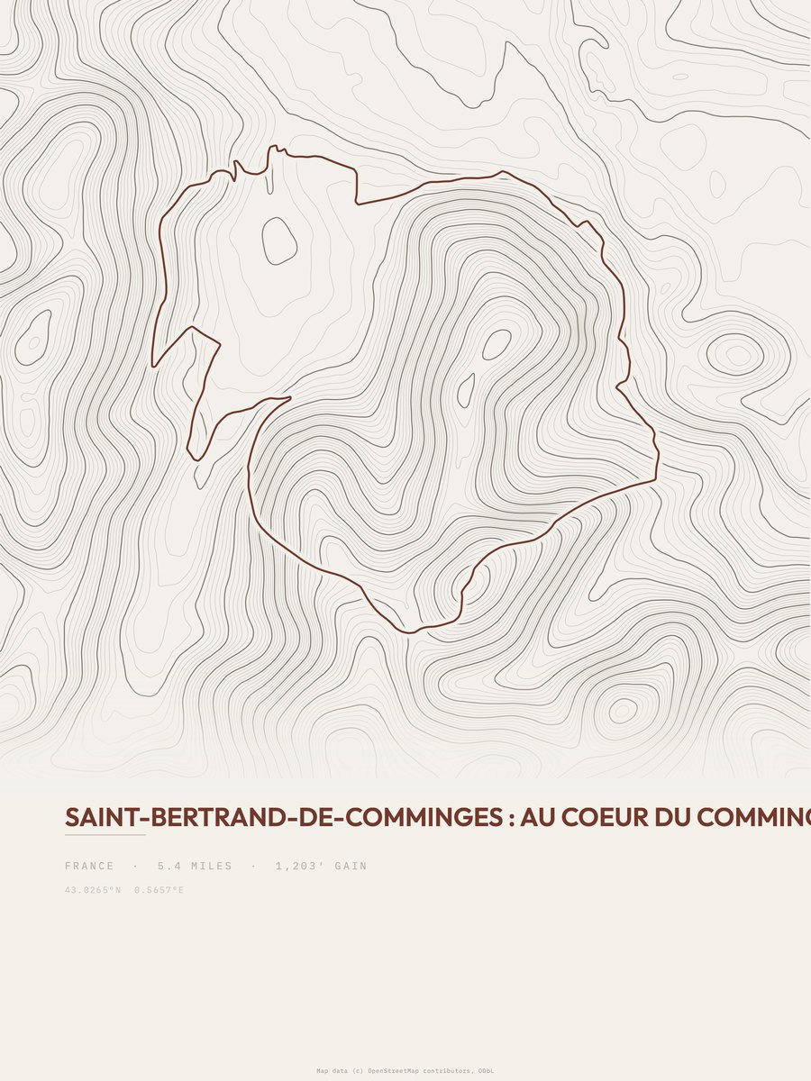 Saint-Bertrand-de-Comminges topographic trail print