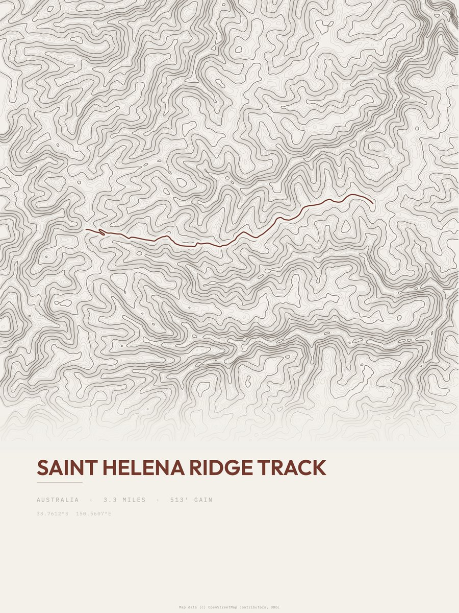 Saint Helena Ridge Track topographic trail print