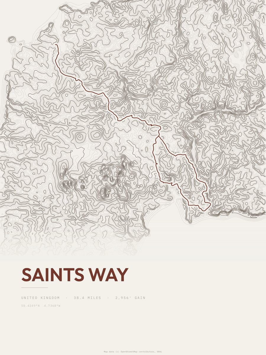 Saints Way topographic trail print
