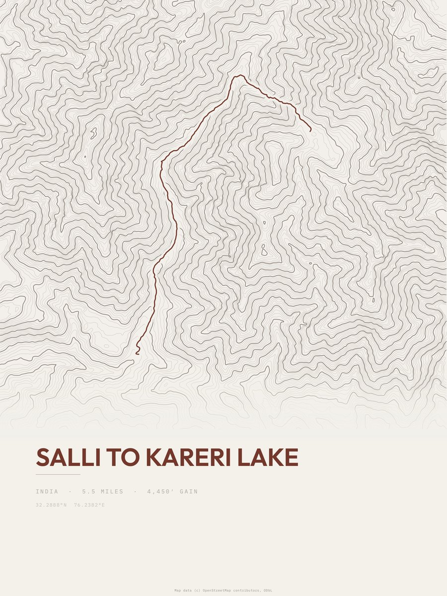 Salli to Kareri Lake topographic trail print