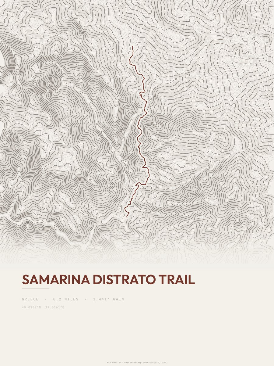 Samarina Distrato Trail topographic trail print
