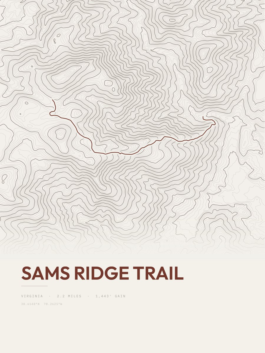 Sams Ridge Trail topographic trail print