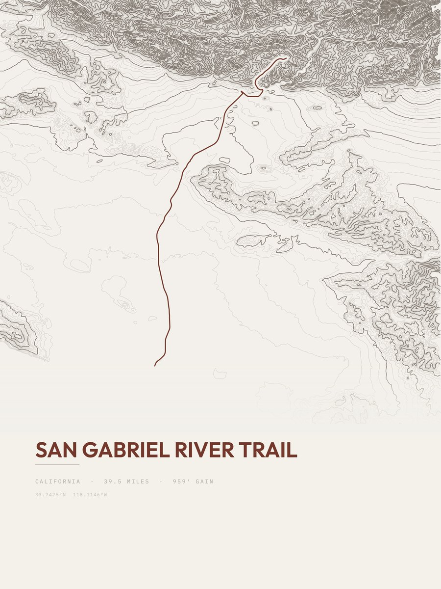 San Gabriel River Trail Topographic print