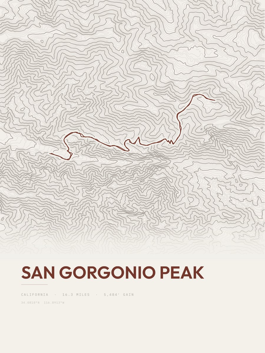 San Gorgonio Peak topographic trail print
