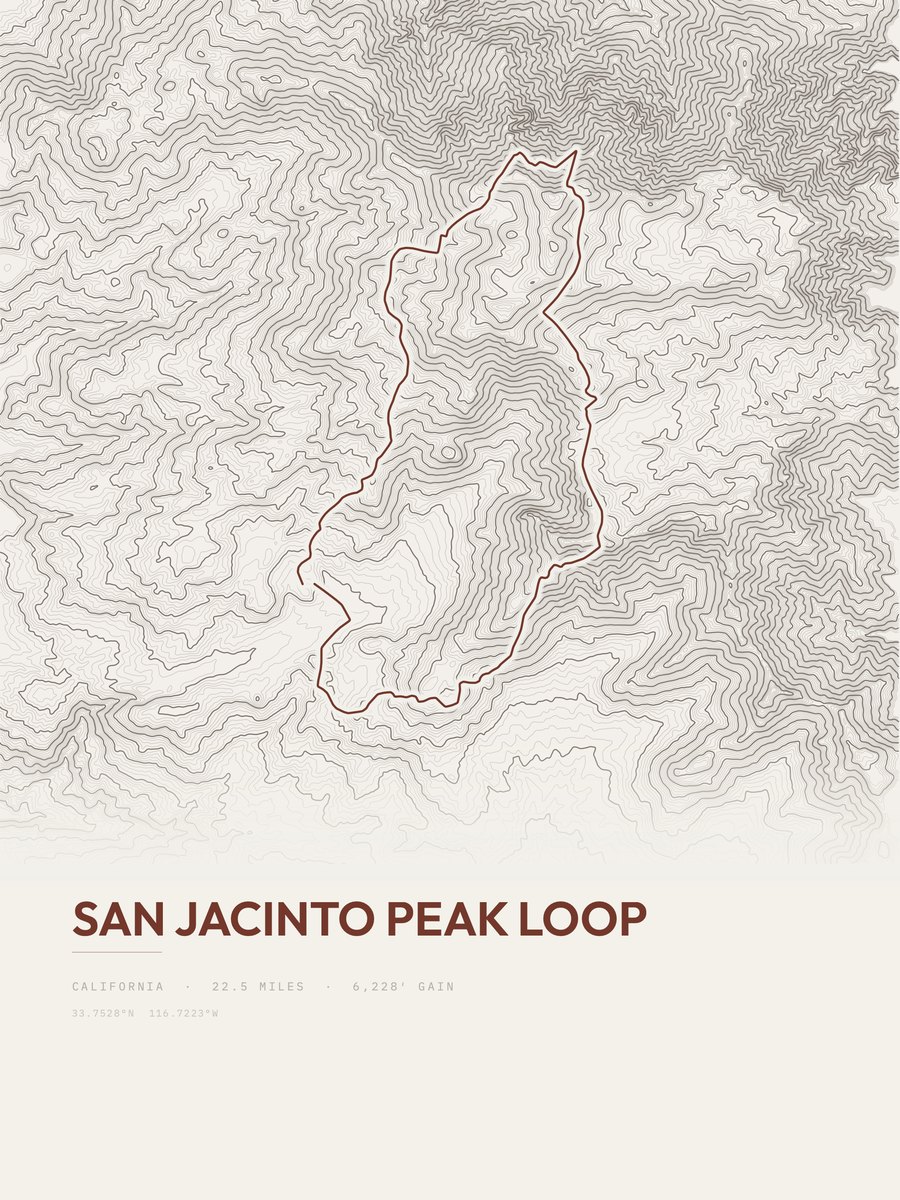 San Jacinto Peak Loop topographic trail print